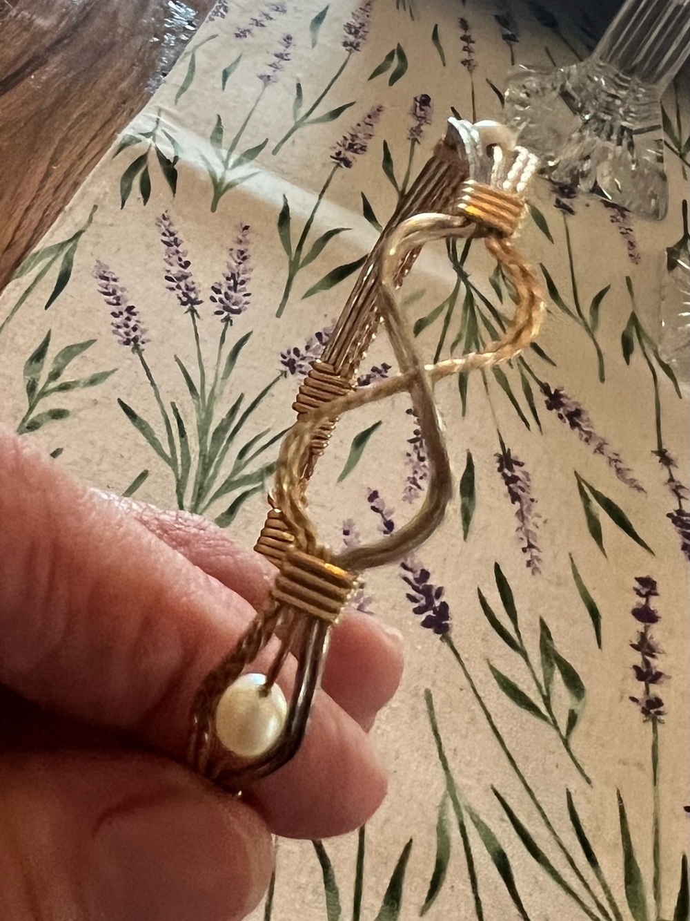 Handcrafted Gold-Tone Wire Wrapped Bracelet with Pearl Accents. Ronaldo brand